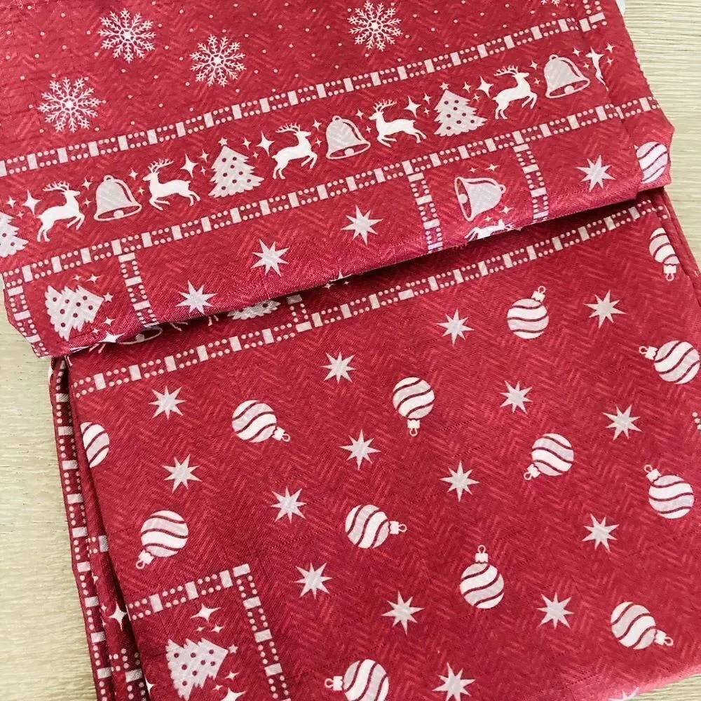 Lucky Brand Red Reindeer Print Christmas Fabric Shower Curtain